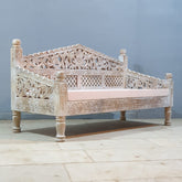 Mughal Garden Hand Carved Balinese Daybed Whitewash 155X70X85 cm